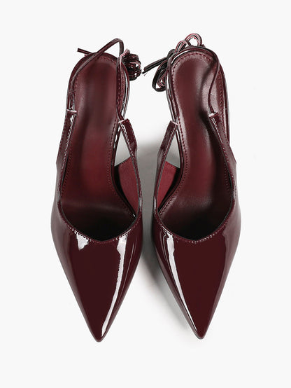 Burgundy Lace Up Stilettos - Pointed Toe Chic and Sexy Shoes for Evening or Party
