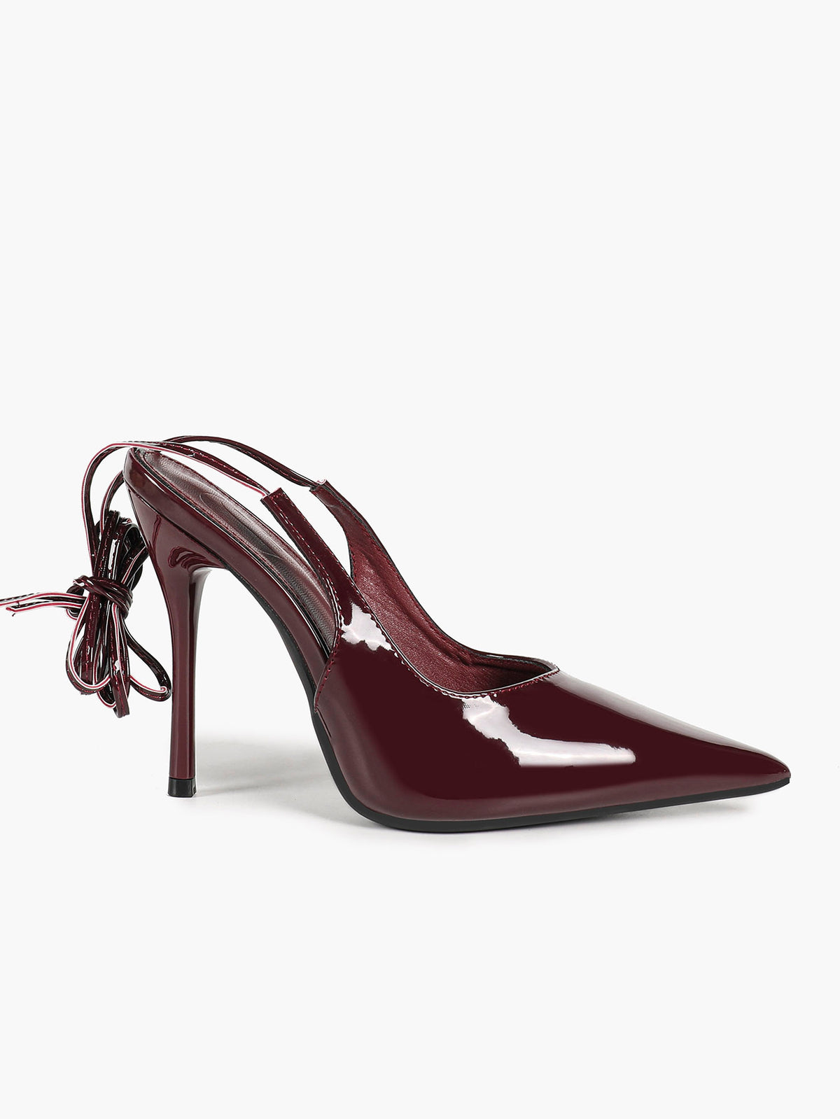 Burgundy Lace Up Stilettos - Pointed Toe Chic and Sexy Shoes for Evening or Party