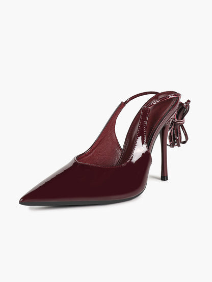 Burgundy Lace Up Stilettos - Pointed Toe Chic and Sexy Shoes for Evening or Party