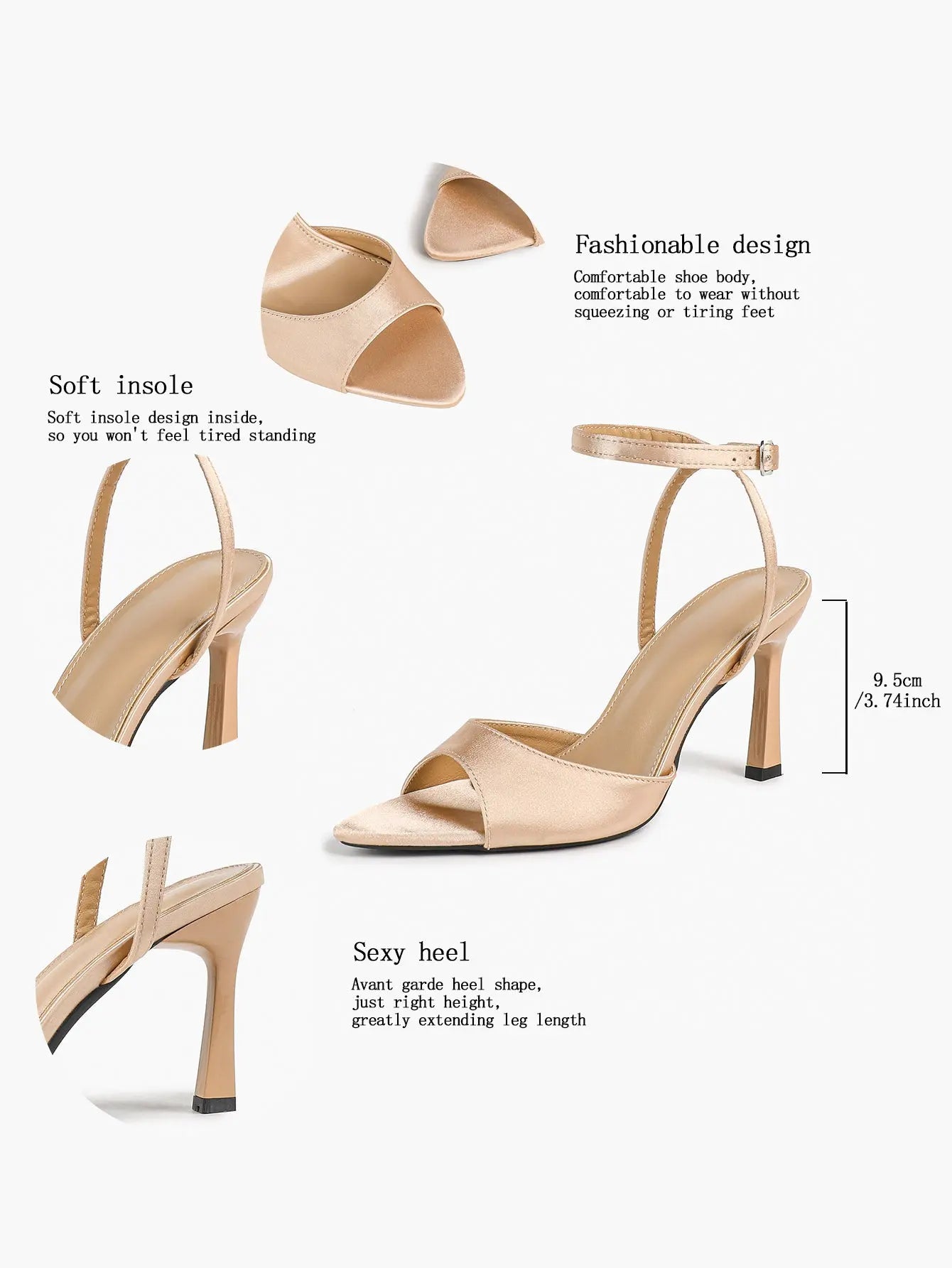 Comfortable Toe Stiletto Heels with Ankle Strap Wedding Party Dress Sandals YISHIFAN
