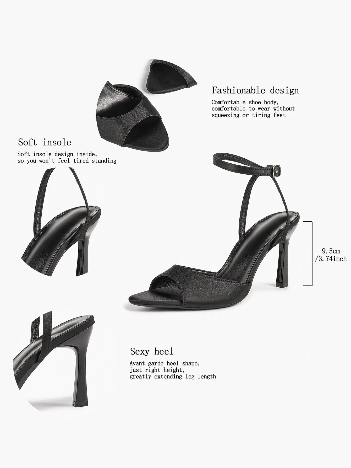 Comfortable Toe Stiletto Heels with Ankle Strap Wedding Party Dress Sandals YISHIFAN