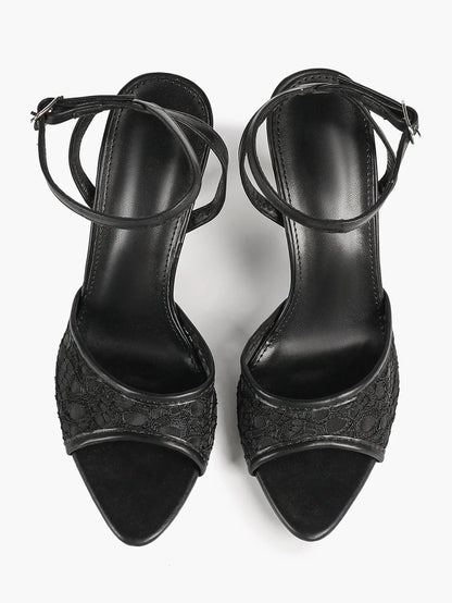 Elegant Lace Peep-Toe Stiletto Heels High Heel Wedding Party Dress Sandals YISHIFAN