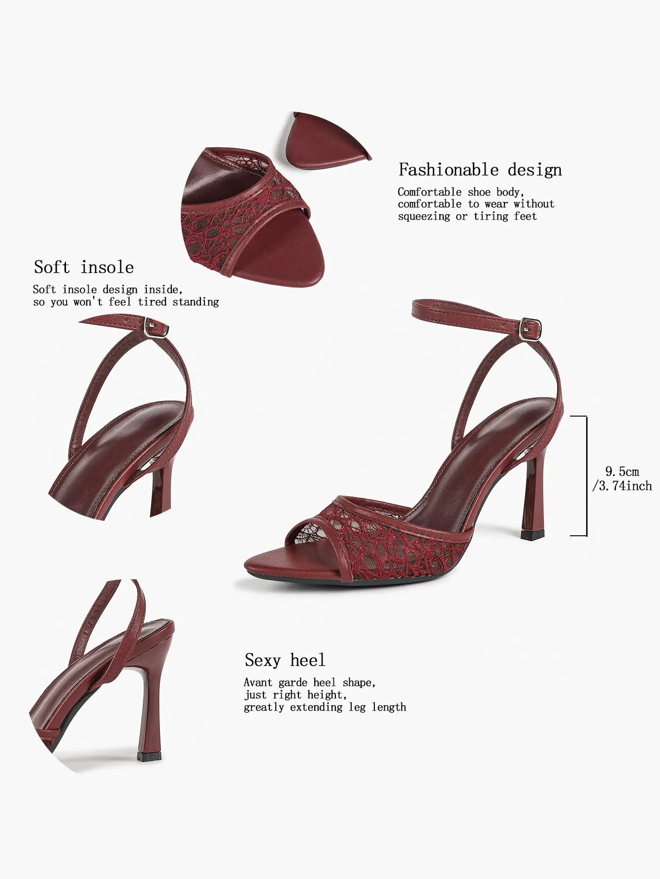 Elegant Lace Peep-Toe Stiletto Heels High Heel Wedding Party Dress Sandals YISHIFAN