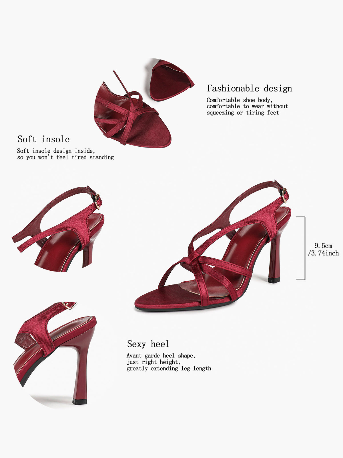 Burgundy slingback sandals size chart – heel height guide