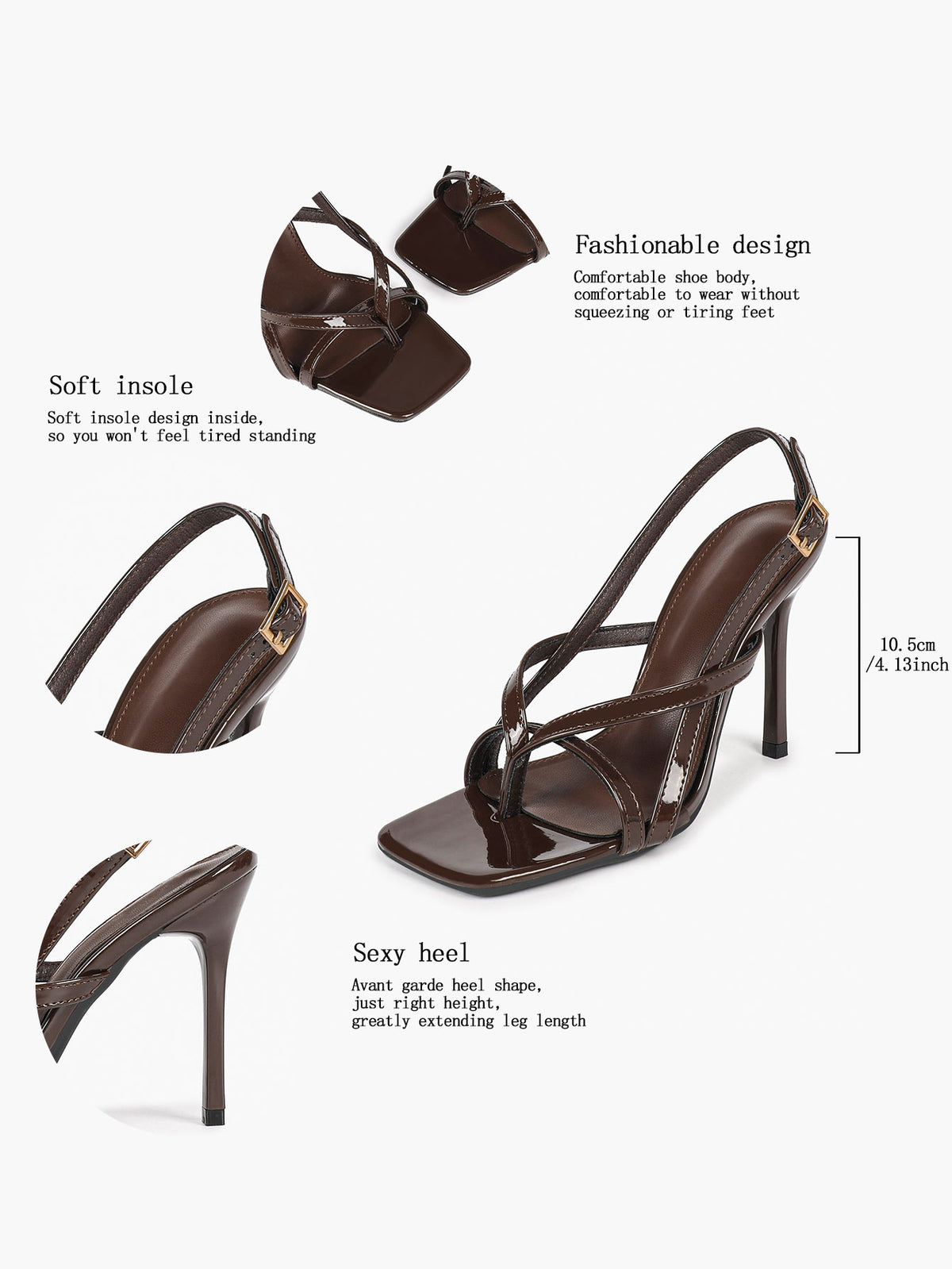 Caramel Slingback Heels Square Toe Stiletto Sandals Sexy Stylish for Date Party Business - YISHIFAN