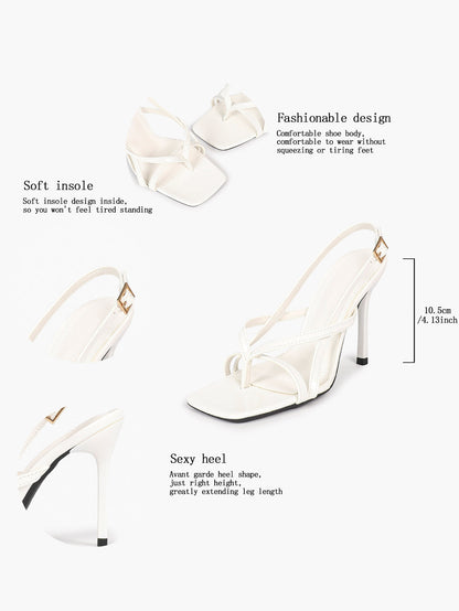 Caramel Slingback Heels Square Toe Stiletto Sandals Sexy Stylish for Date Party Business - YISHIFAN