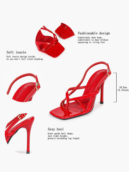 Caramel Slingback Heels Square Toe Stiletto Sandals Sexy Stylish for Date Party Business - YISHIFAN