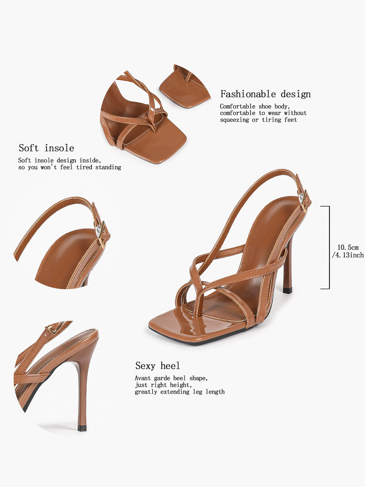 Caramel Slingback Heels Square Toe Stiletto Sandals Sexy Stylish for Date Party Business - YISHIFAN