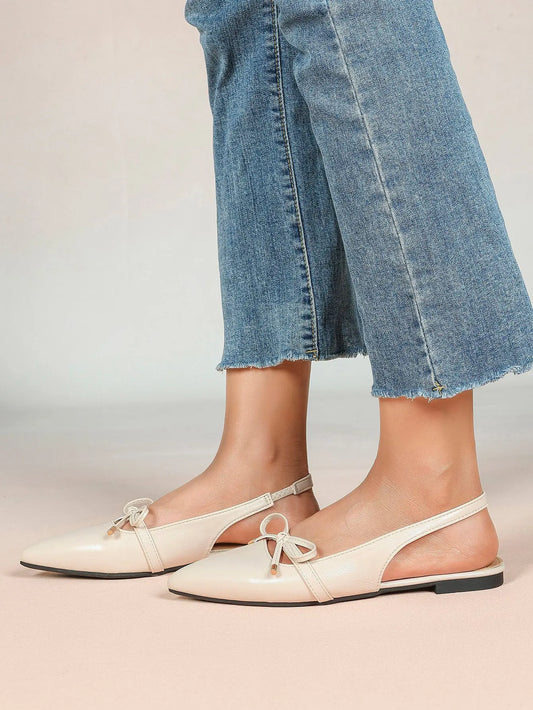 Women's Slingback Dress Pointed Toe Ballet Flat Shoes with Bowknot Buckle Strap Dressy Flats YISHIFAN