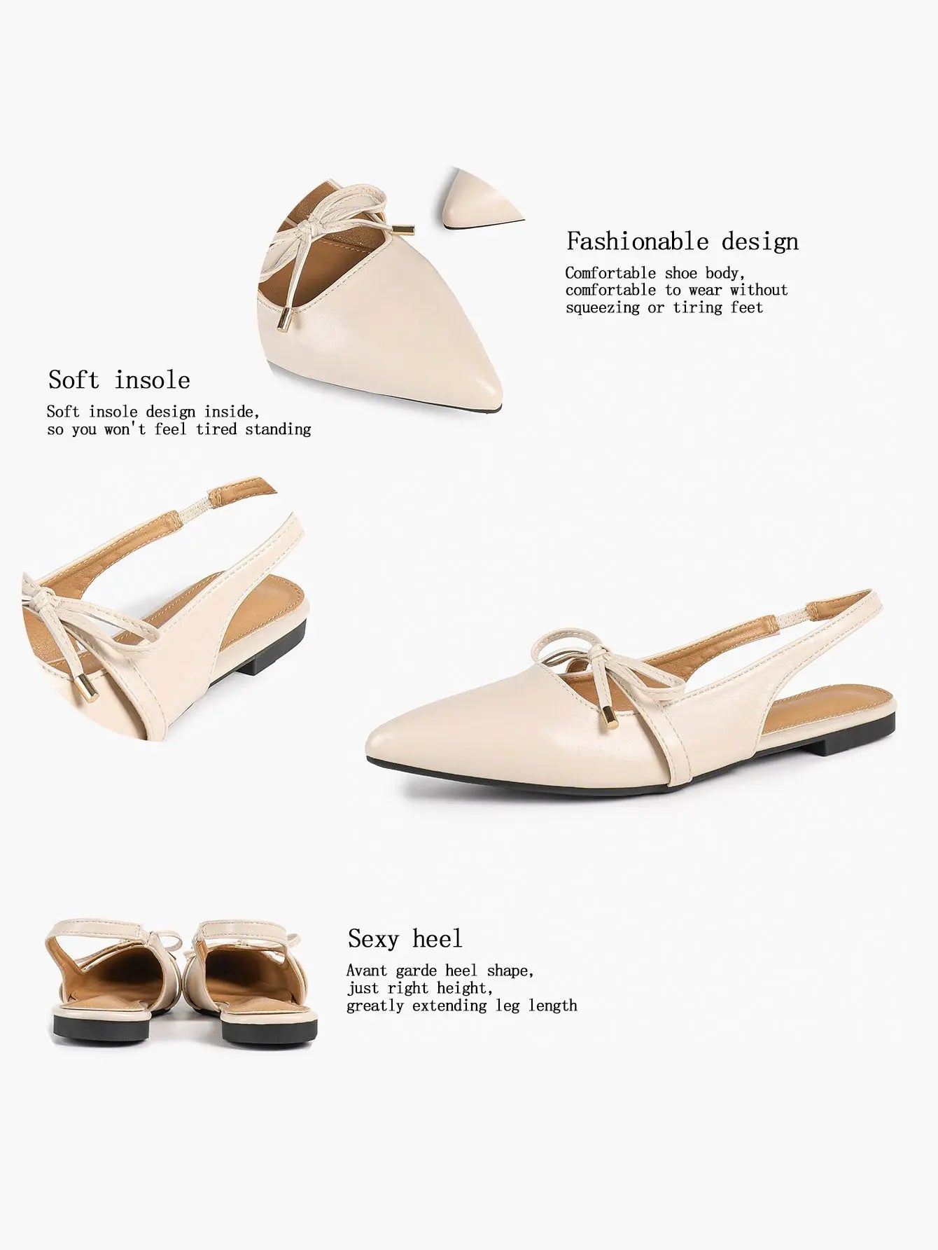 Women's Slingback Dress Pointed Toe Ballet Flat Shoes with Bowknot Buckle Strap Dressy Flats YISHIFAN
