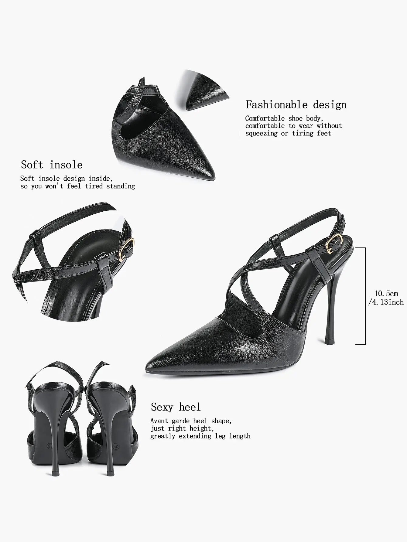 Women's Black High-Heel Sandals Pointed Toe Cross Ankle Strap Stiletto Heels Wedding Party Dress Shoes YISHIFAN