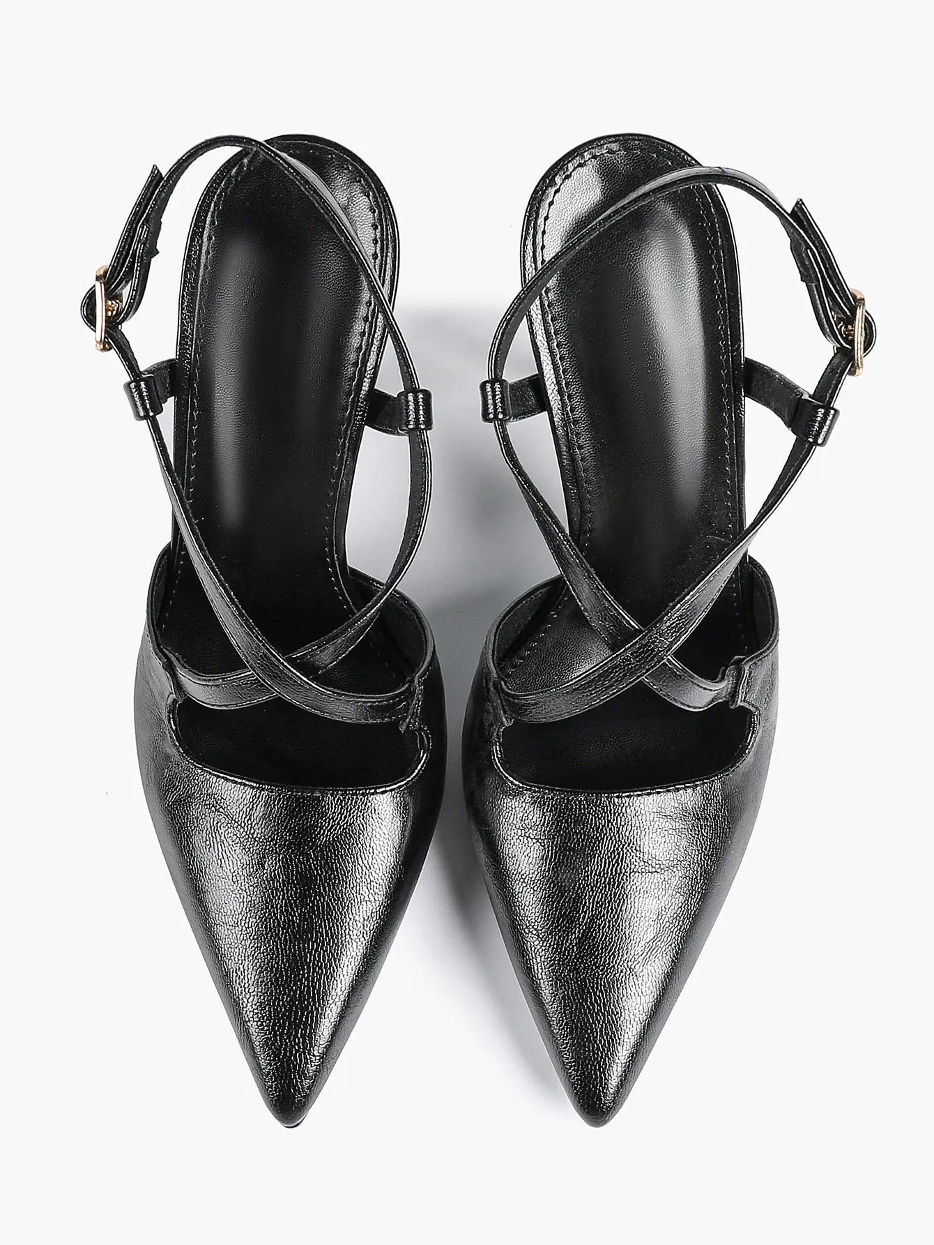 Women's Black High-Heel Sandals Pointed Toe Cross Ankle Strap Stiletto Heels Wedding Party Dress Shoes YISHIFAN