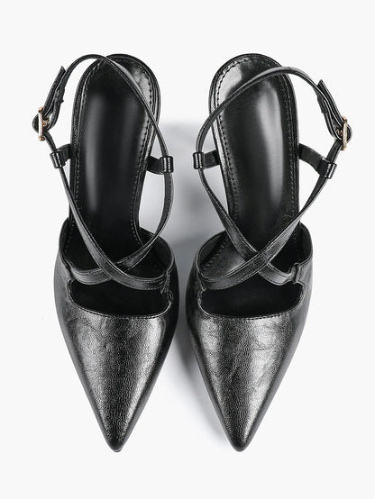 Women's Black High-Heel Sandals Pointed Toe Cross Ankle Strap Stiletto Heels Wedding Party Dress Shoes YISHIFAN