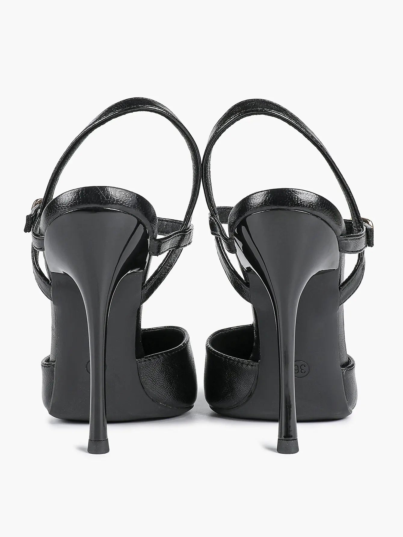 Women's Black Leather T-Strap Stiletto Sandals Pointed Toe 4.13 Inch for Party Office Shoes YISHIFAN