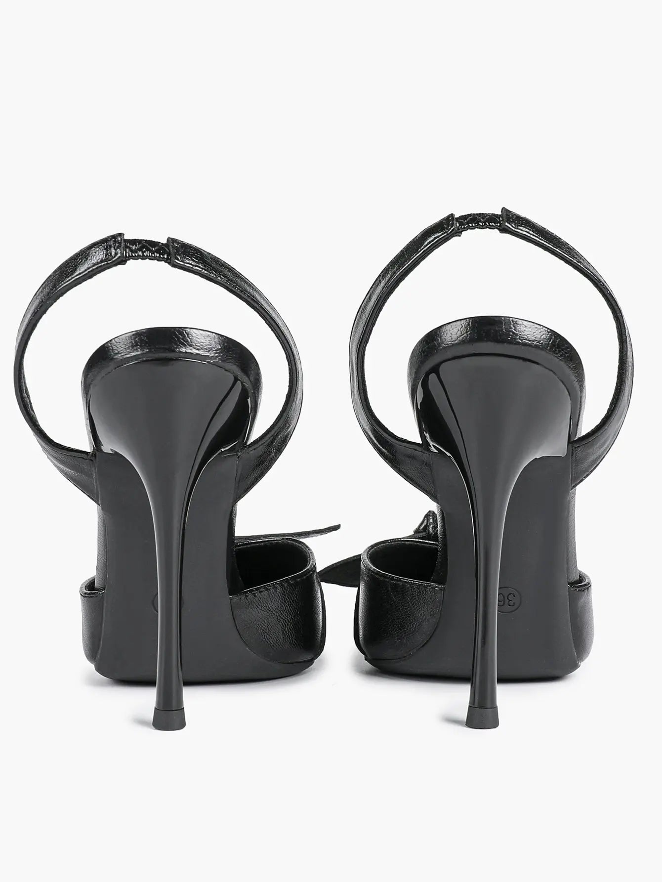 Women's Black Leather High-Heel Sandals Bowknot Pointed Toe Slingback Stiletto Heels YISHIFAN