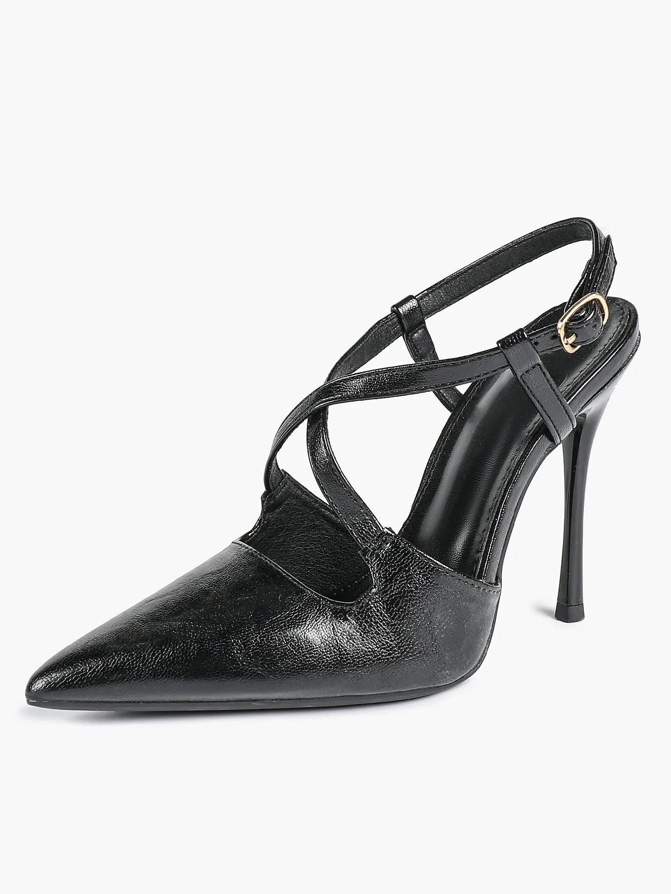 Women's Black High-Heel Sandals Pointed Toe Cross Ankle Strap Stiletto Heels Wedding Party Dress Shoes YISHIFAN