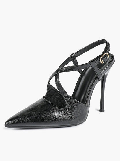 Women's Black High-Heel Sandals Pointed Toe Cross Ankle Strap Stiletto Heels Wedding Party Dress Shoes YISHIFAN