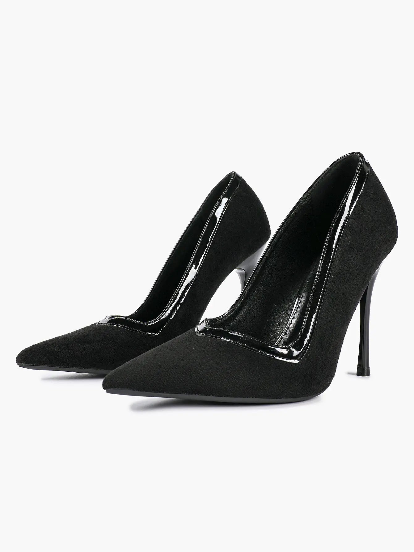 Women's Pumps Pointed Toe Stiletto Heels Black Suede Leather Trim Wedding Evening Party Dress Shoes YISHIFAN