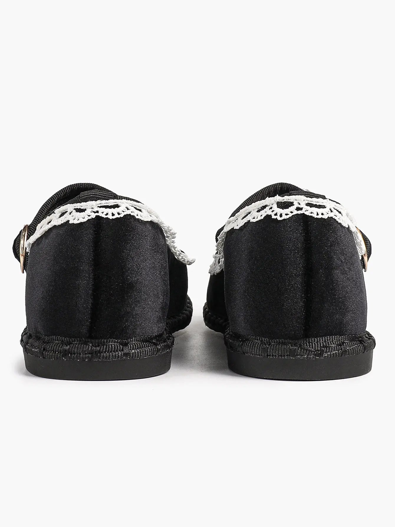 Black Velvet Mary Janes: White Crochet Lace, Gold-Buckle Straps & Avant-Garde Comfort YISHIFAN