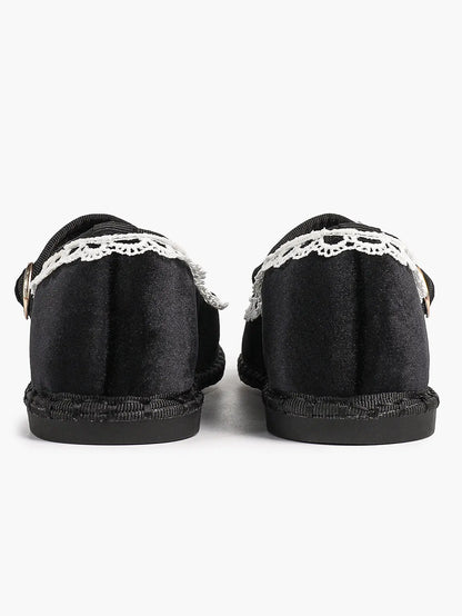 Black Velvet Mary Janes: White Crochet Lace, Gold-Buckle Straps & Avant-Garde Comfort YISHIFAN