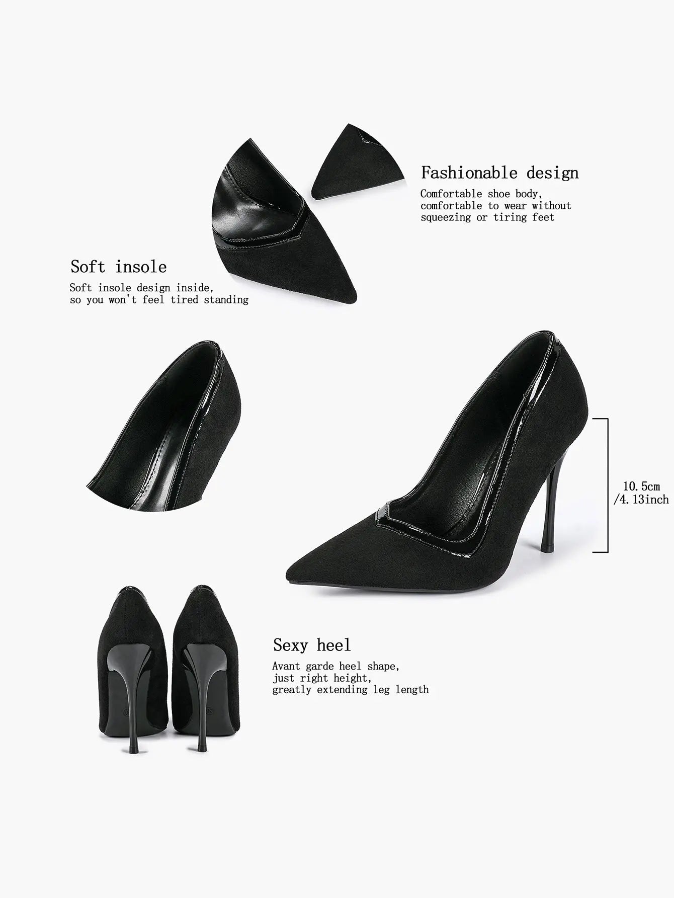 Women's Pumps Pointed Toe Stiletto Heels Black Suede Leather Trim Wedding Evening Party Dress Shoes YISHIFAN