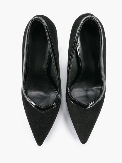 Women's Pumps Pointed Toe Stiletto Heels Black Suede Leather Trim Wedding Evening Party Dress Shoes YISHIFAN