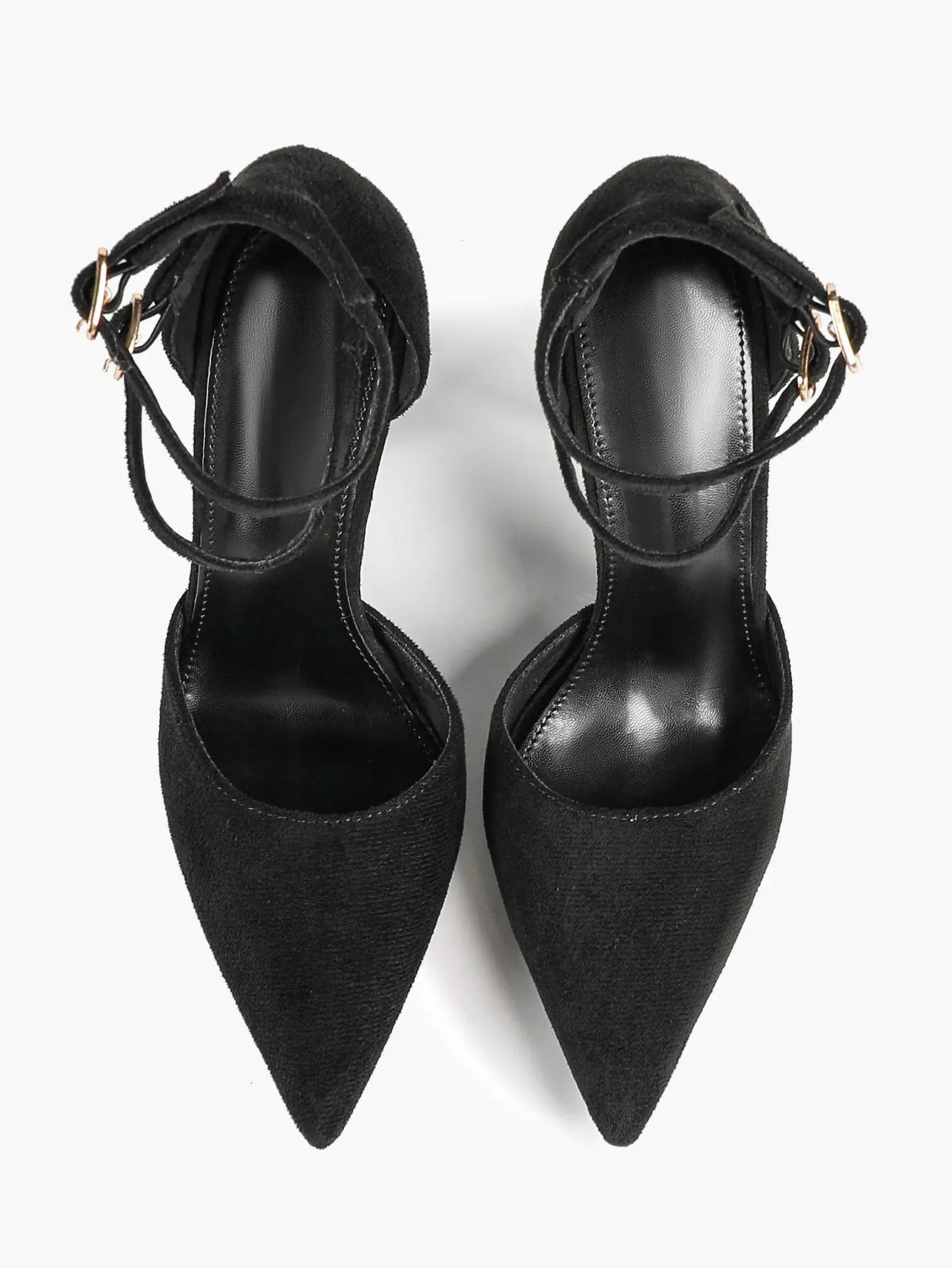 Women's Black Closed Pointed Toe Stiletto Double Ankle Strap Sculptural Heel for Party Formal Dress Shoes YISHIFAN