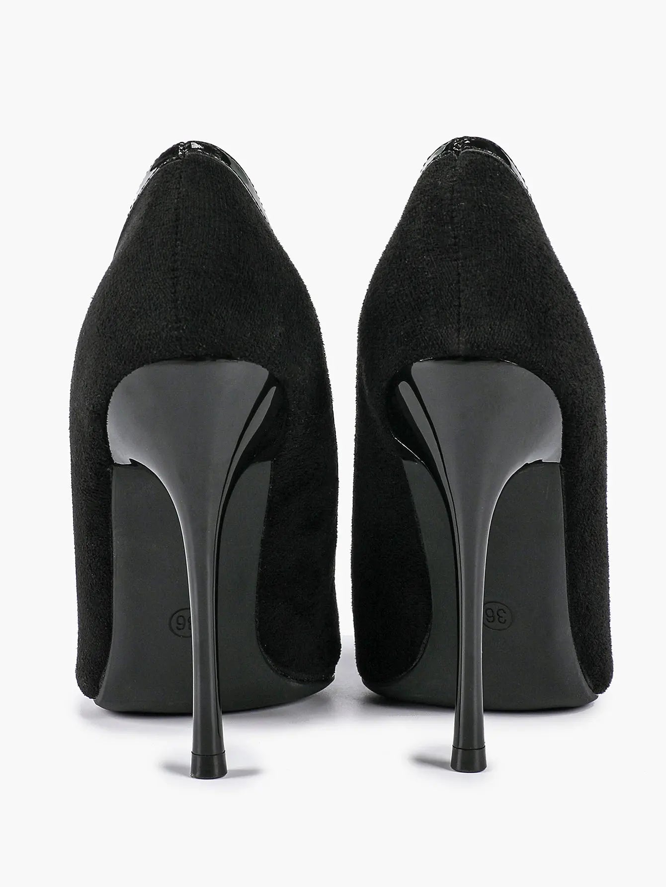 Women's Pumps Pointed Toe Stiletto Heels Black Suede Leather Trim Wedding Evening Party Dress Shoes YISHIFAN
