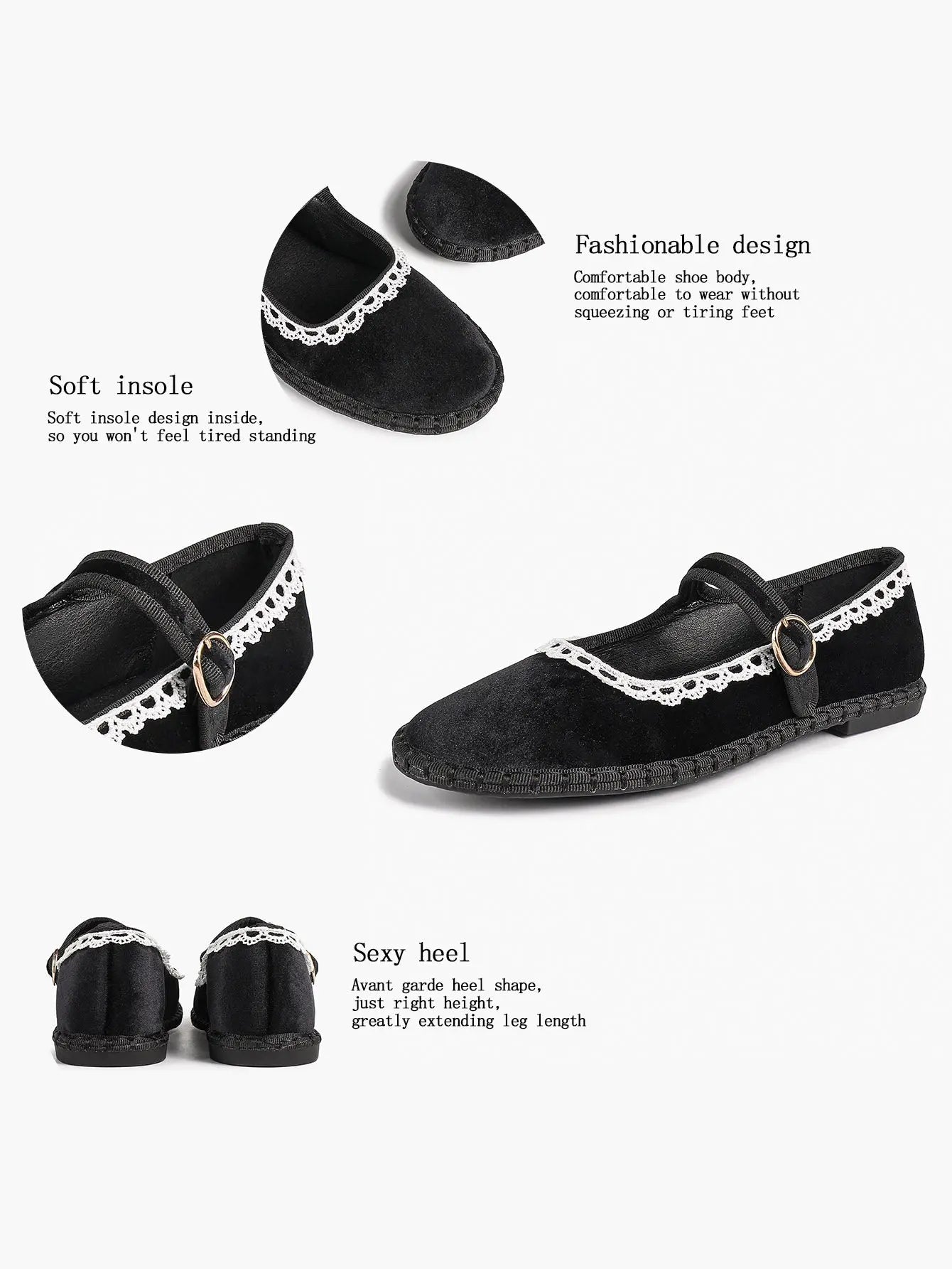 Black Velvet Mary Janes: White Crochet Lace, Gold-Buckle Straps & Avant-Garde Comfort YISHIFAN