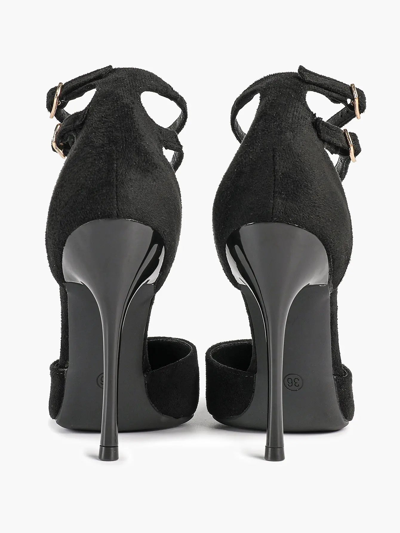 Women's Black Closed Pointed Toe Stiletto Double Ankle Strap Sculptural Heel for Party Formal Dress Shoes YISHIFAN