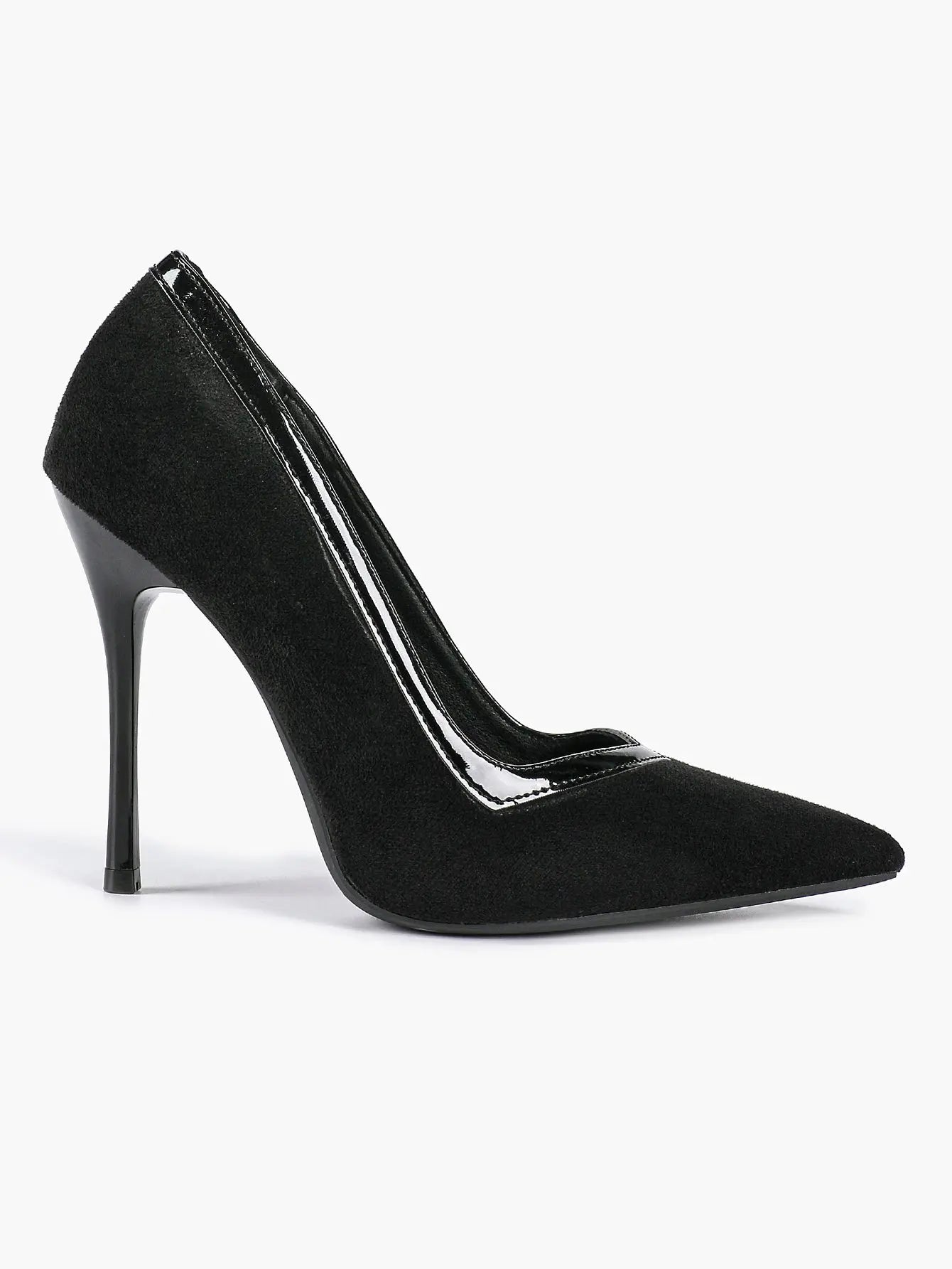 Women's Pumps Pointed Toe Stiletto Heels Black Suede Leather Trim Wedding Evening Party Dress Shoes YISHIFAN