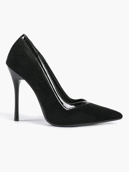 Women's Pumps Pointed Toe Stiletto Heels Black Suede Leather Trim Wedding Evening Party Dress Shoes YISHIFAN