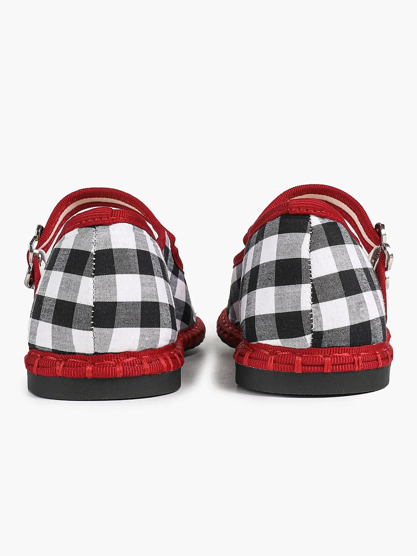 Black-White Grid Mary Jane Flats: Red Accents, Avant-Garde Heel & All-Day Retro Charm YISHIFAN