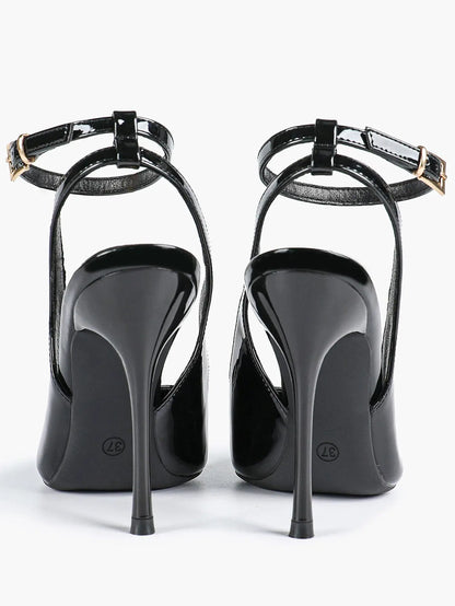 Women's Dark Brown Ankle Strap Pointed Toe High-Heel Sandals Wedding Party Evening Dress Shoes YISHIFAN