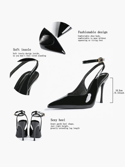 Women's Dark Brown Ankle Strap Pointed Toe High-Heel Sandals Wedding Party Evening Dress Shoes YISHIFAN