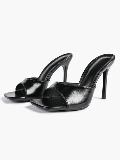 Women's Kitten Heels for Square Toe Open Toe Backless Mule Heels Stiletto Sandals 4.13 Inch YISHIFAN