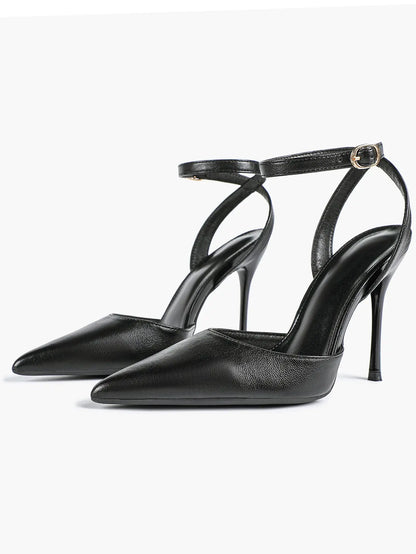 Women's Leather 4.13 INCH High-Heel Stiletto Pointed Toe Slingback Stiletto Heels for Elegant Scene YISHIFAN