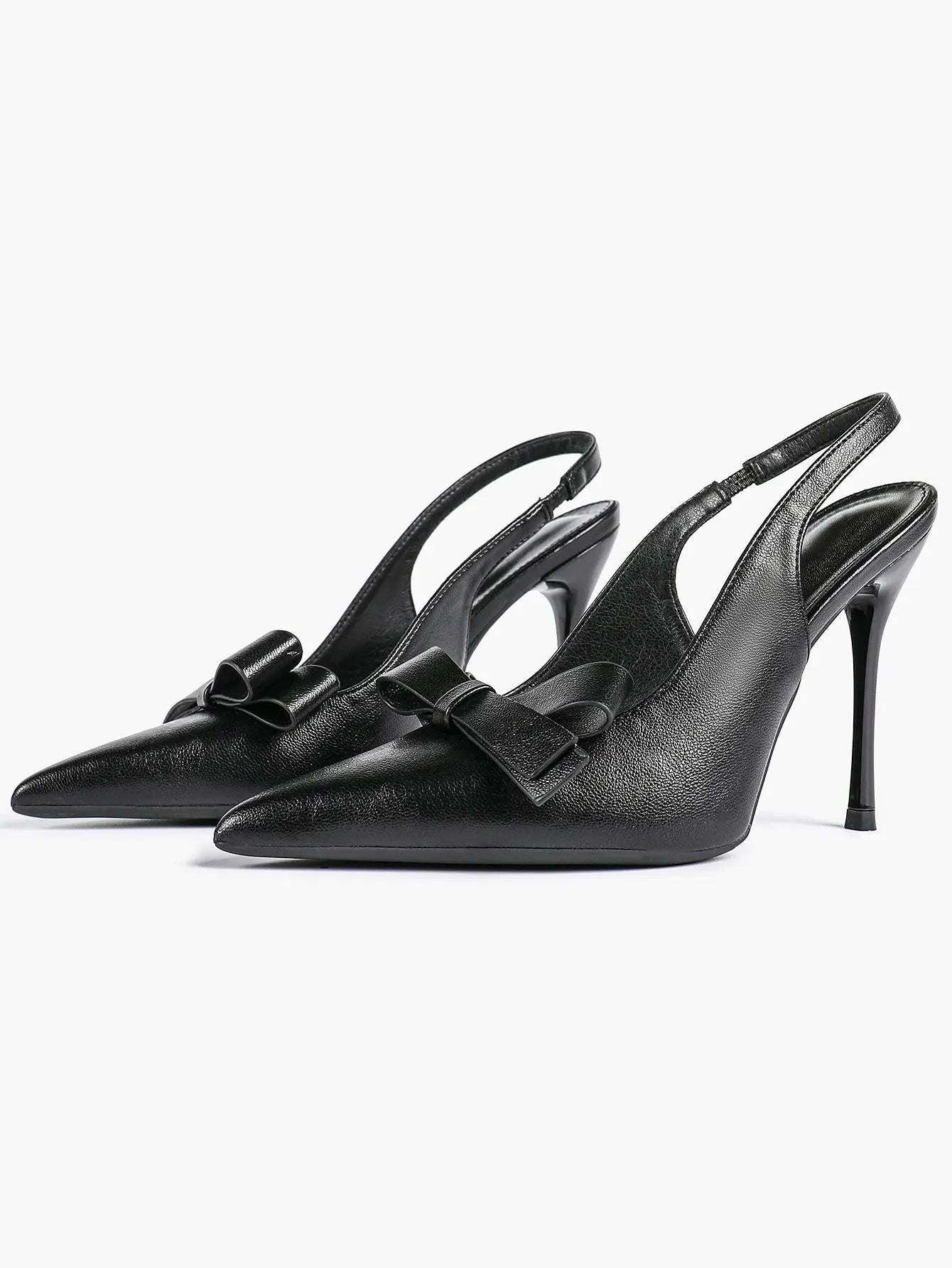 Women's Leather Bowknot High-Heel Closed Toe Pointed Toe Slingback Stiletto Heels Top-quality Shoes YISHIFAN