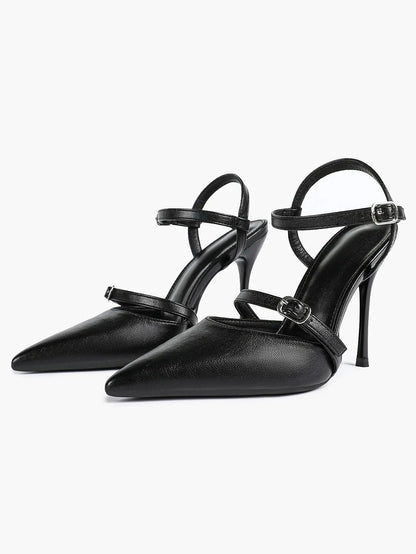 Women's Ivory Leather High-Heel Stiletto Pointed Toe Ankle Strap Sandals Sexy Wedding Party Evening Dress Shoes YISHIFAN