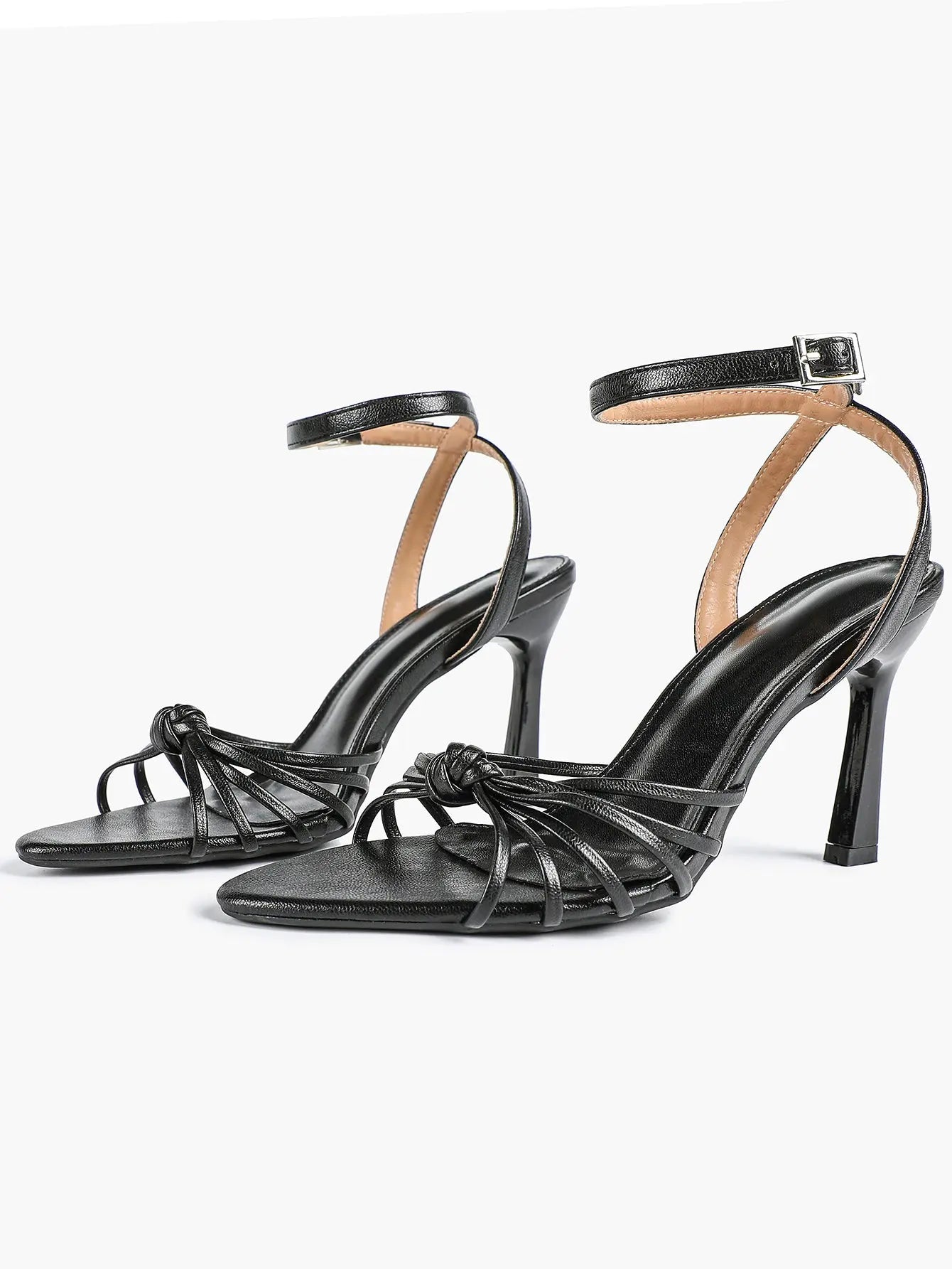 Women's Black Stiletto Heels 3.54 Inch Crisscross Strap Sandals Wedding Party Evening Dress Shoes YISHIFAN