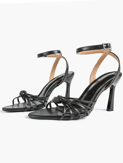 Women's Black Stiletto Heels 3.54 Inch Crisscross Strap Sandals Wedding Party Evening Dress Shoes YISHIFAN