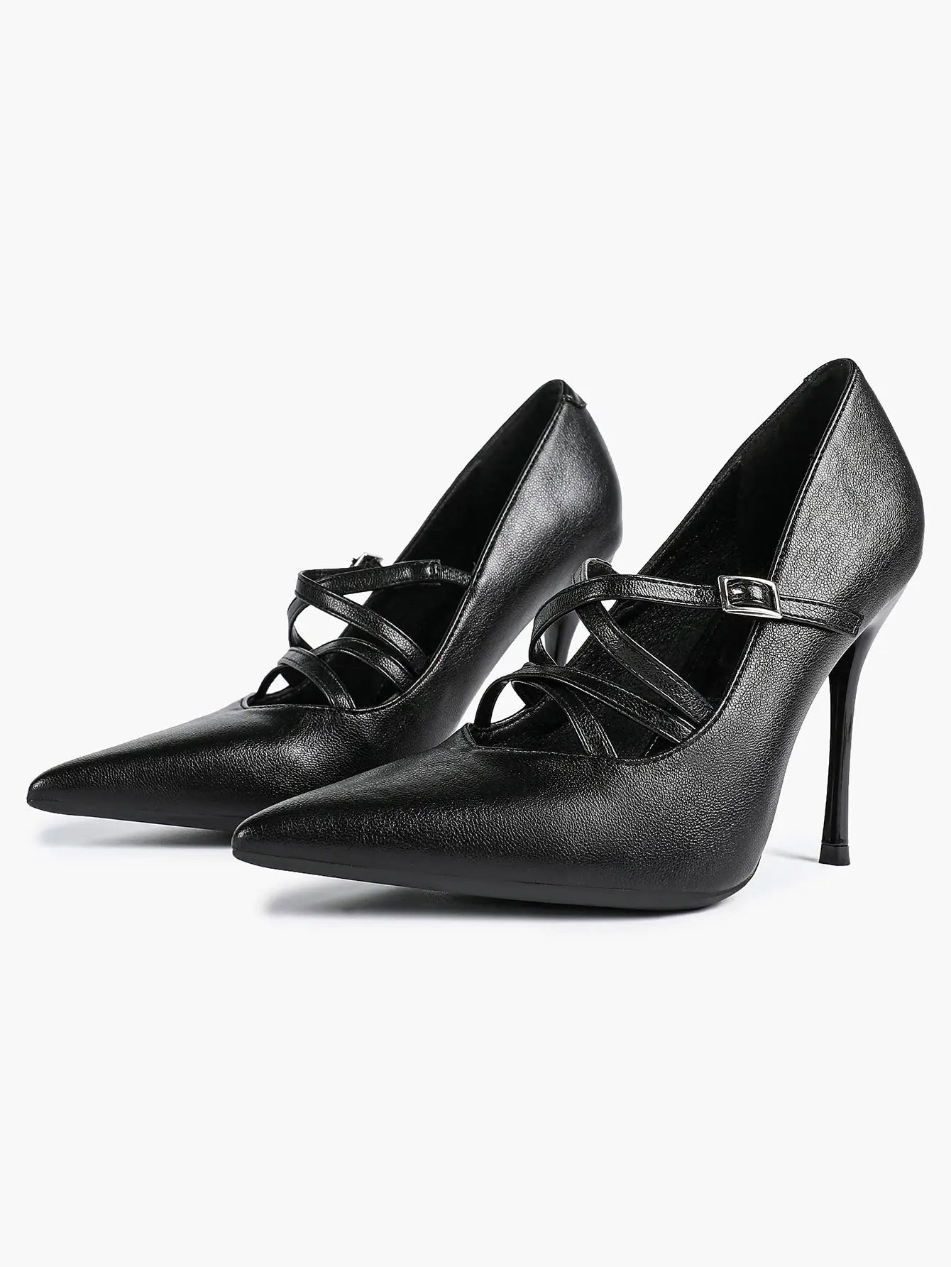 Burgundy Leather Stiletto Heels Sharp Pointed Toe Cross Strap Pump 4.13 INCH for Party Wedding Shoes YISHIFAN