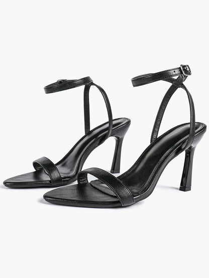 Women Leather High-Heel Sandals Pointed Toe Open Back Stiletto Heels Office Dress Shoes YISHIFAN