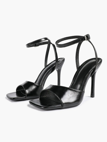 Women's Stiletto Heels 4.13 Inch Square Toe Ankle Strap Sandals Wedding Party Office Dress Shoes YISHIFAN