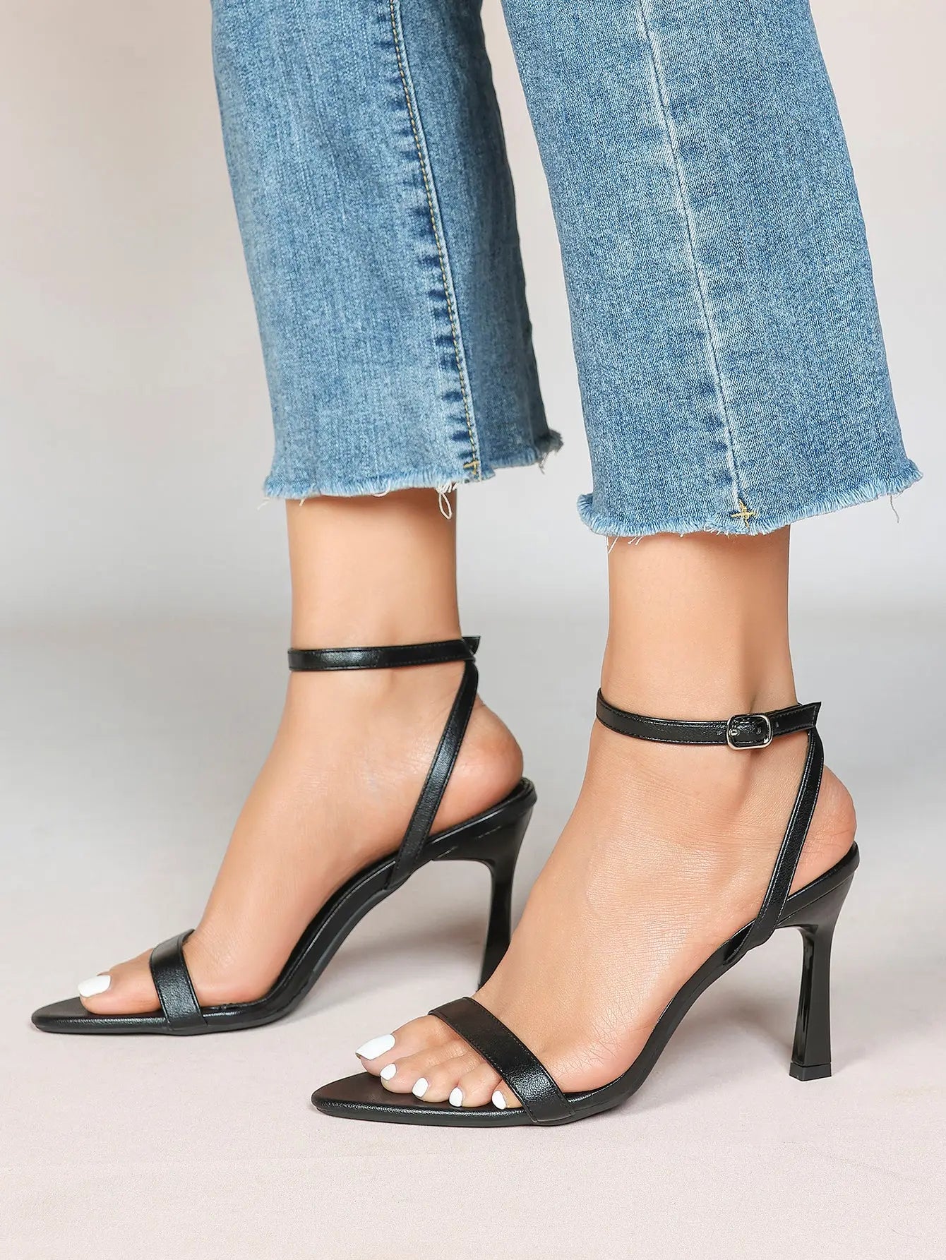 Women Leather High-Heel Sandals Pointed Toe Open Back Stiletto Heels Office Dress Shoes YISHIFAN