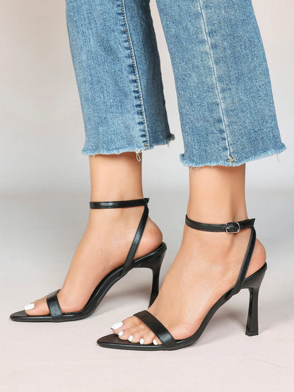 Women Leather High-Heel Sandals Pointed Toe Open Back Stiletto Heels Office Dress Shoes YISHIFAN