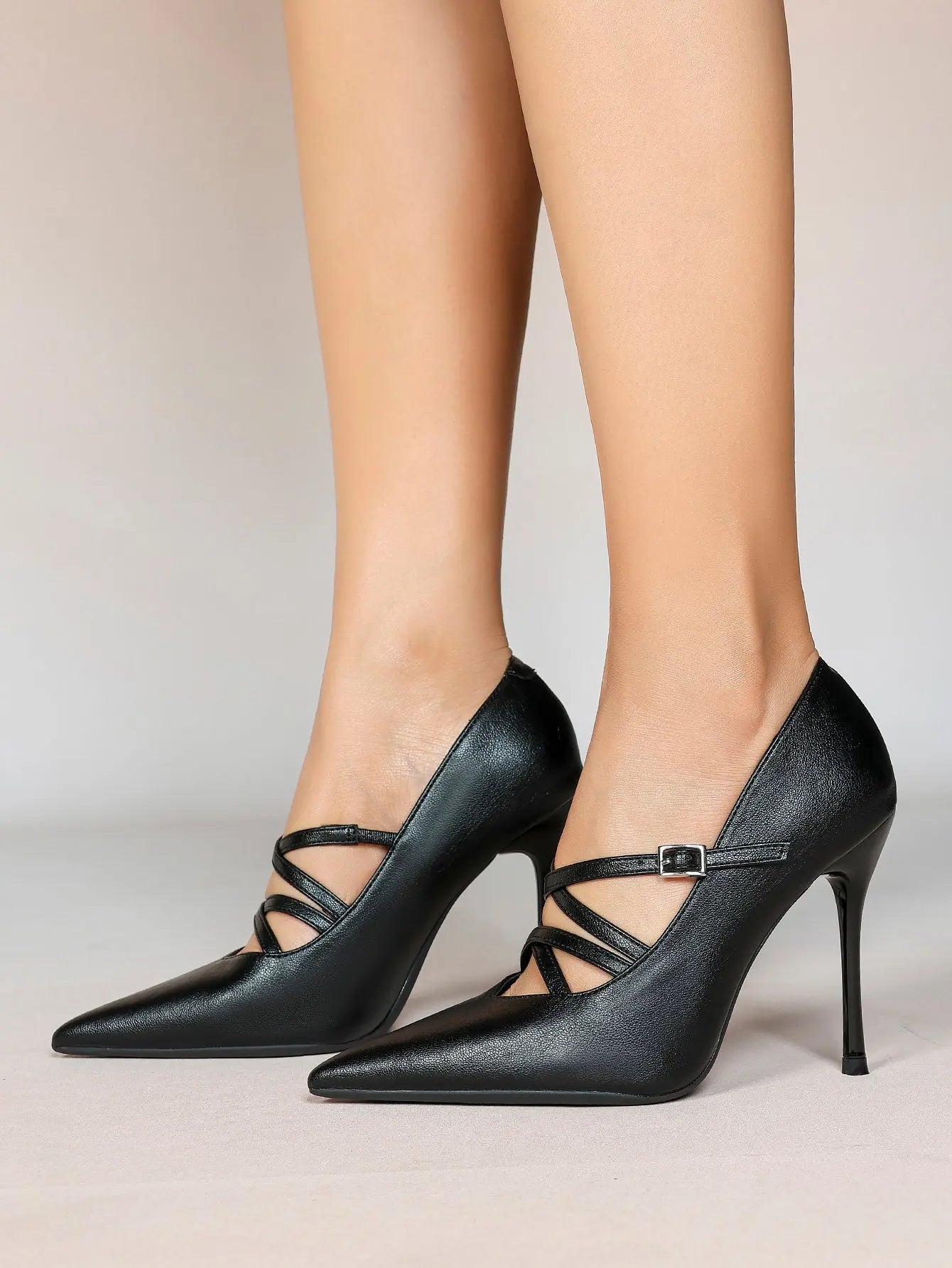 Burgundy Leather Stiletto Heels Sharp Pointed Toe Cross Strap Pump 4.13 INCH for Party Wedding Shoes YISHIFAN