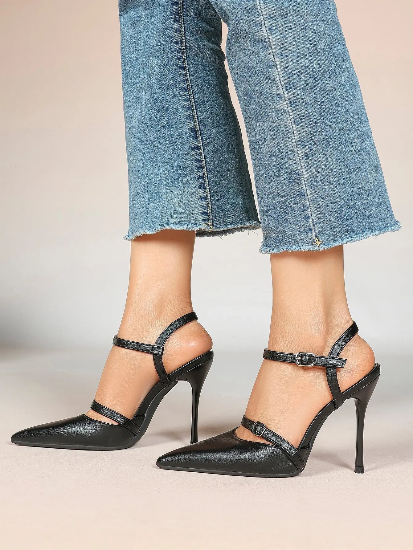 Women's Ivory Leather High-Heel Stiletto Pointed Toe Ankle Strap Sandals Sexy Wedding Party Evening Dress Shoes YISHIFAN