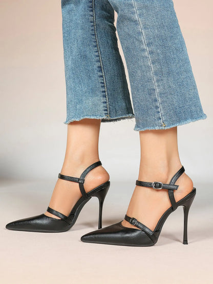 Women's Ivory Leather High-Heel Stiletto Pointed Toe Ankle Strap Sandals Sexy Wedding Party Evening Dress Shoes YISHIFAN