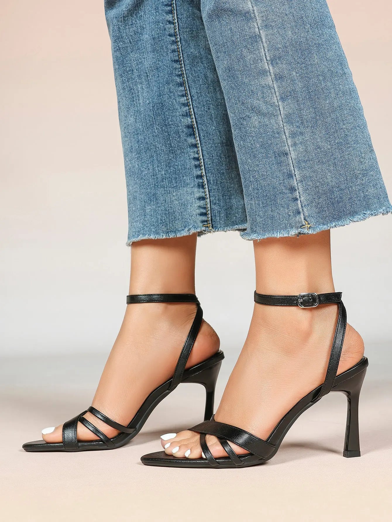 Brown Leather High-Heel Sandals  Cross Strap Stiletto Heels Wedding Party Dress Shoes YISHIFAN